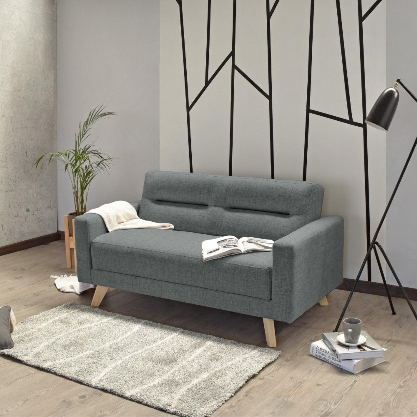 Sofa 2 Puestos Barza Tela Gris - VIRTUAL MUEBLES