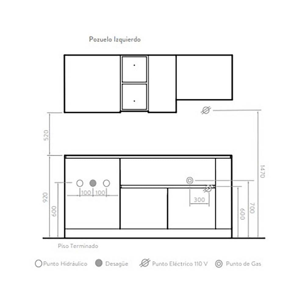 Cocina Corona Savona 1.80 Izquierda - VIRTUAL MUEBLES