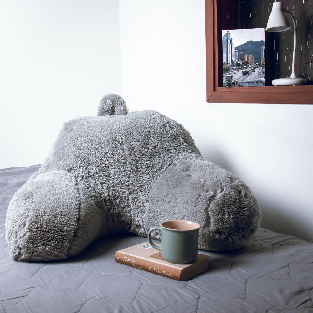 Cojín Anatómico Para TV y Lectura Funda Peluda Gris - VIRTUAL MUEBLES