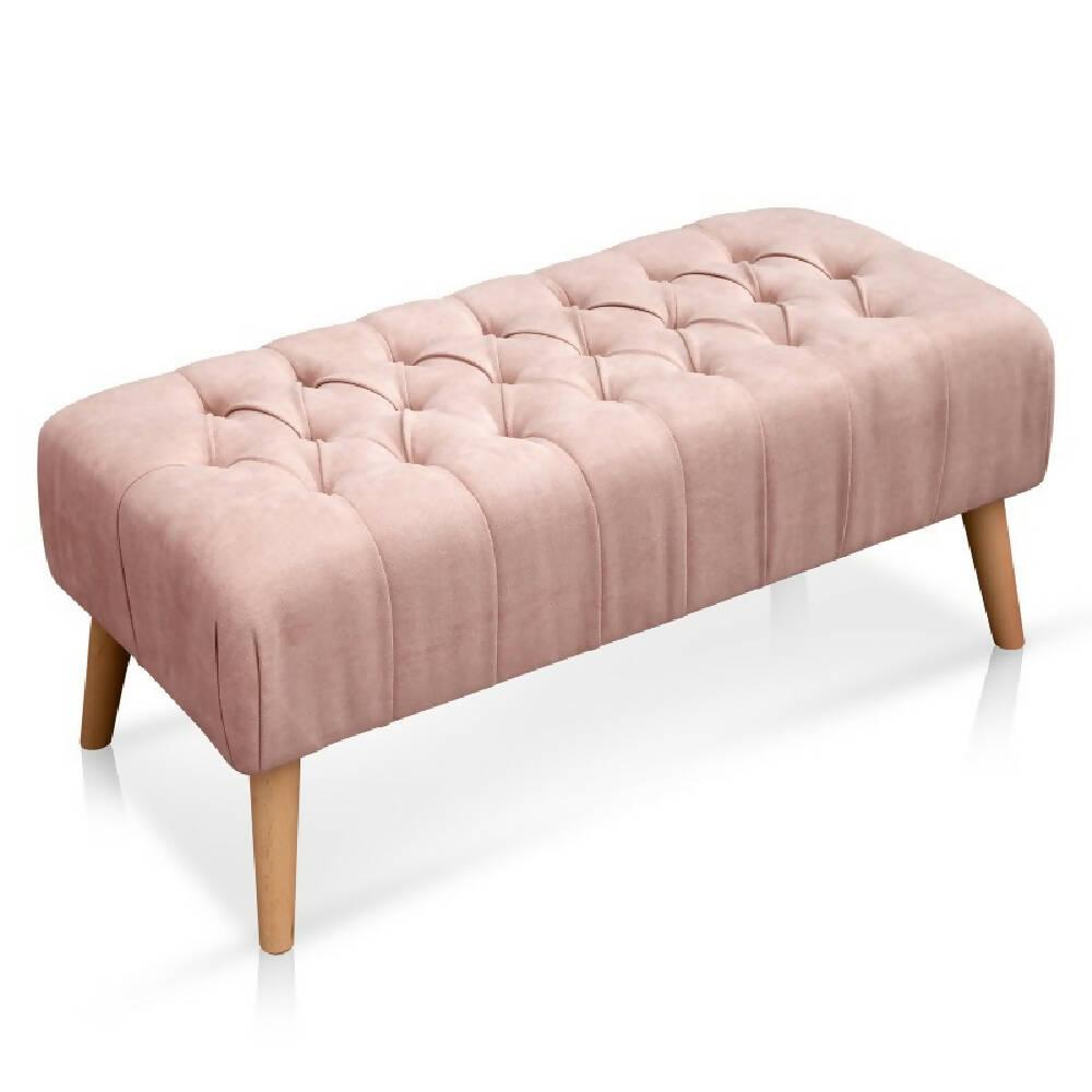 Banco Otomano Patas en Madera Tela Petfrendly Rosa - VIRTUAL MUEBLES