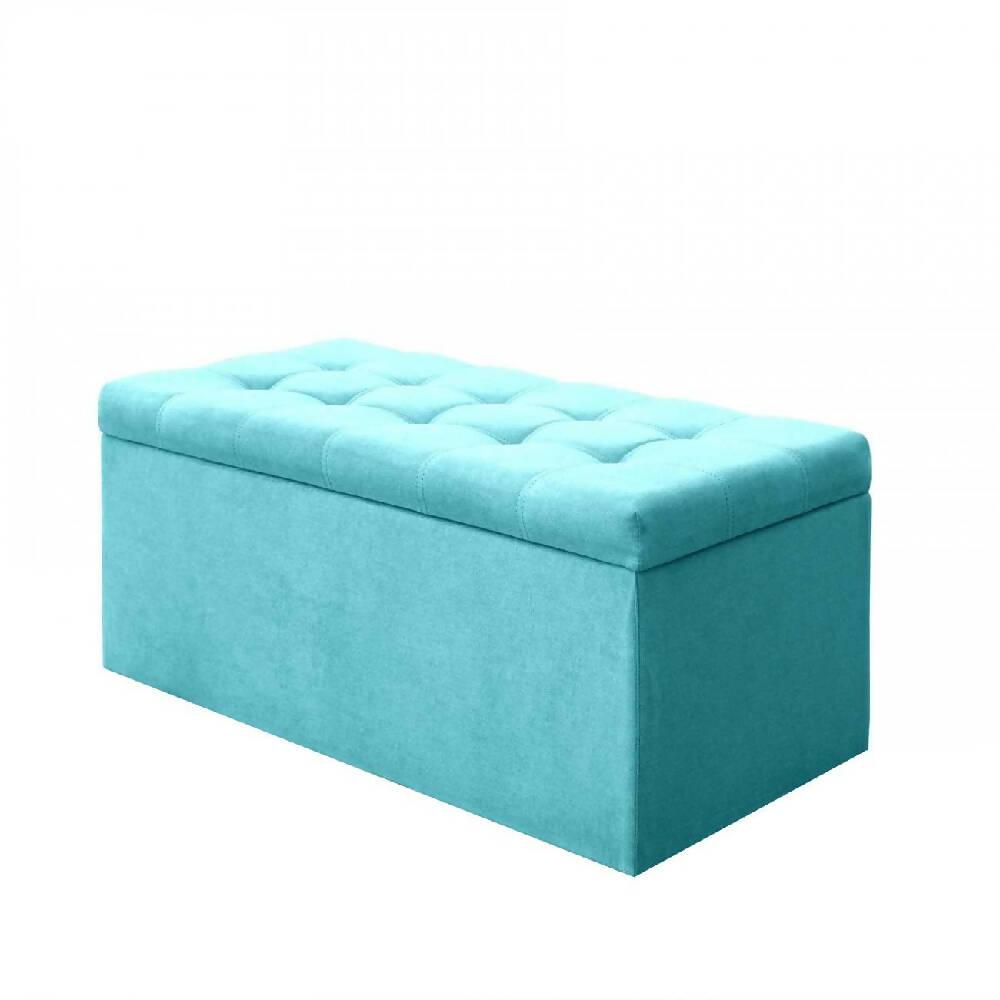 Puff Baúl Auxiliar Tela Turquesa - VIRTUAL MUEBLES