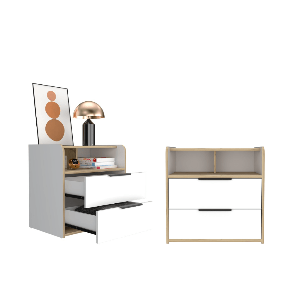 Mesa de Noche Said color Blanco y Café claro para Habitación.