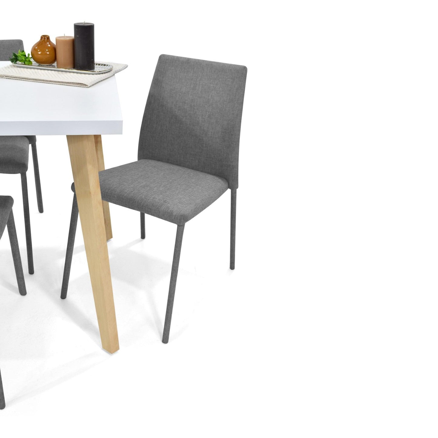 Juego de Comedor 4P Lugo Matiz Sillas Tela Gris - VIRTUAL MUEBLES