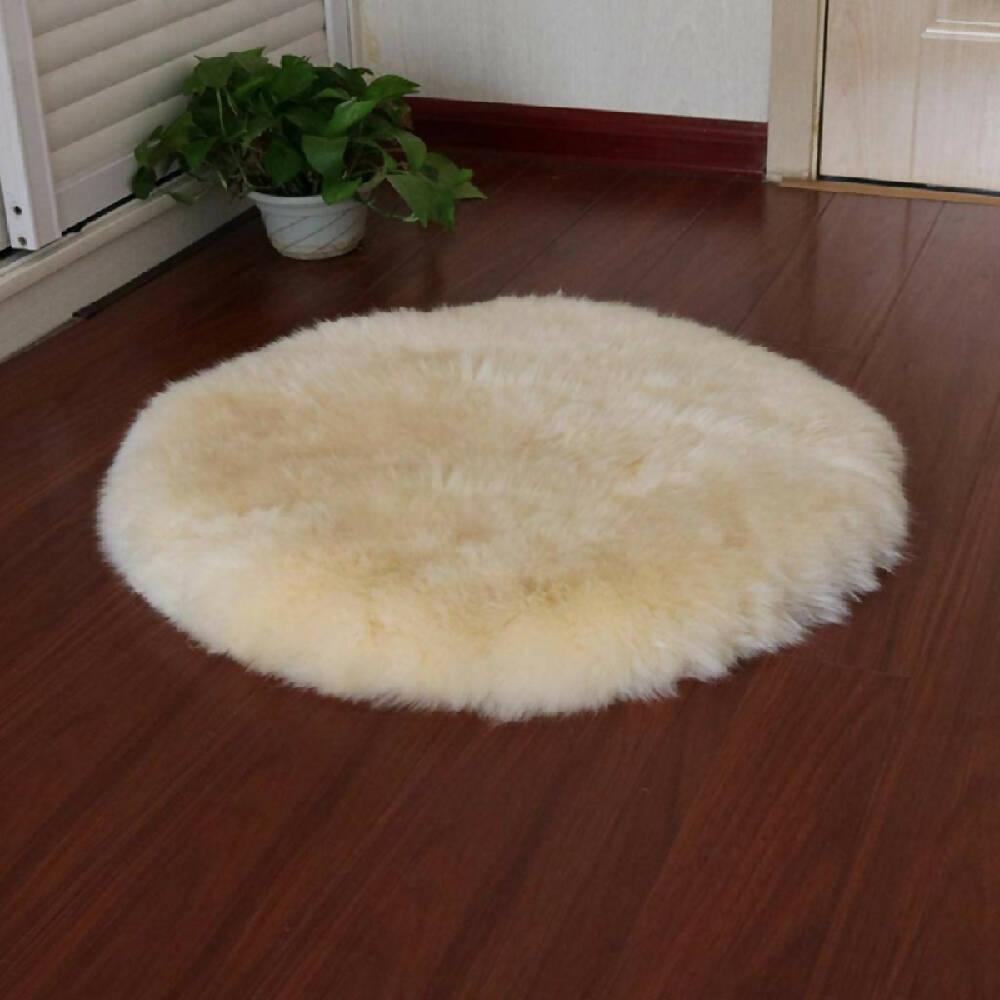Tapete Peludo Antideslizante 100 cm Redondo Crema - VIRTUAL MUEBLES