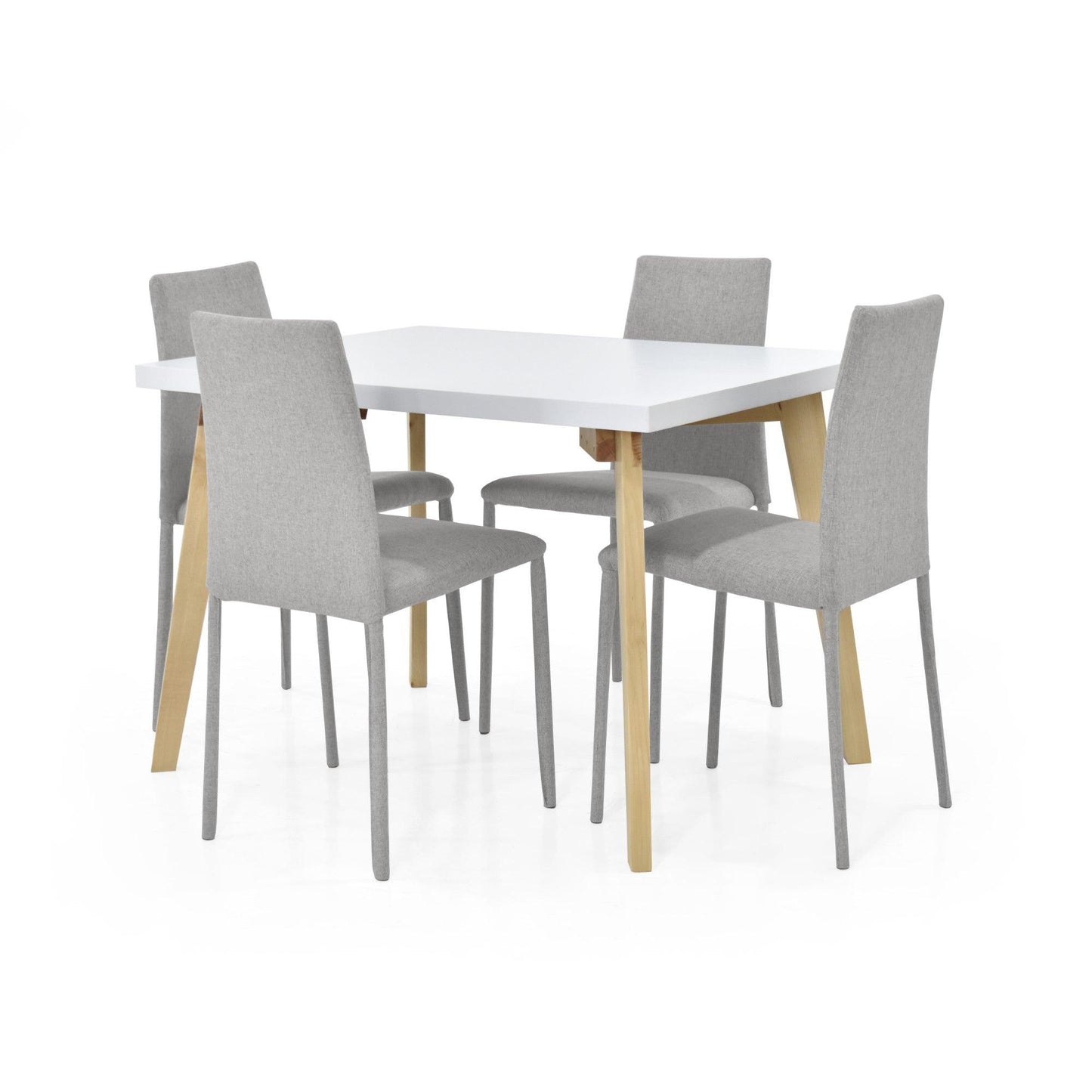 Juego de Comedor 4P Lugo Matiz Sillas Lyon Tela Plata - VIRTUAL MUEBLES