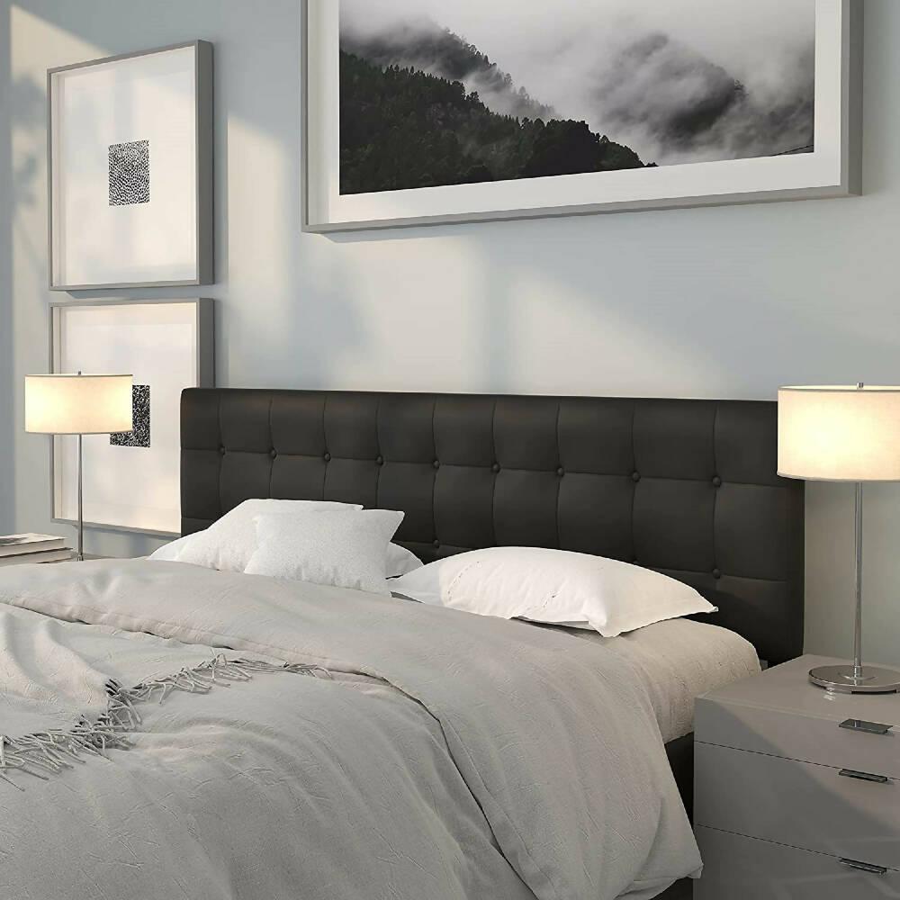 Cabecero Tapizado Base Cama King Cuadros Negro - VIRTUAL MUEBLES