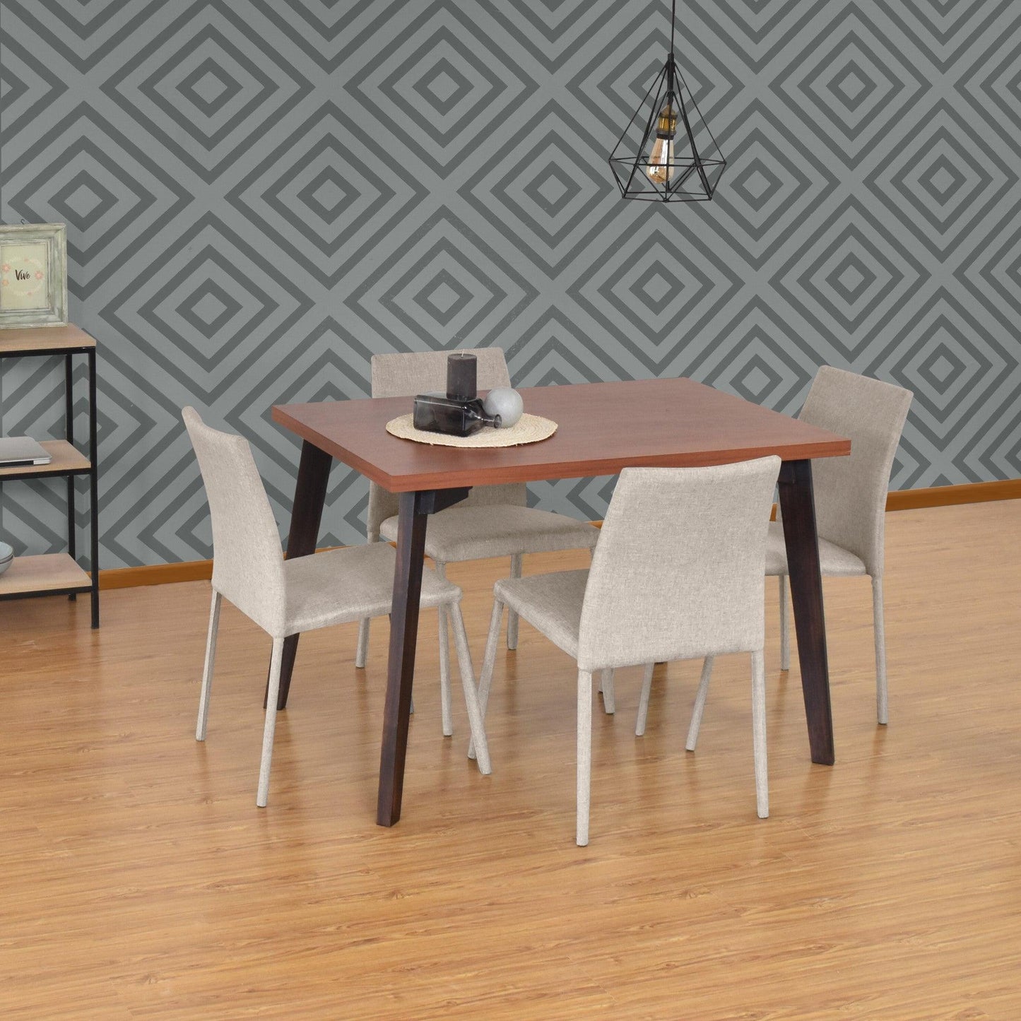 Juego de Comedor 4P Lugo Matiz Cedro Sillas Lugo Tela Beige - VIRTUAL MUEBLES