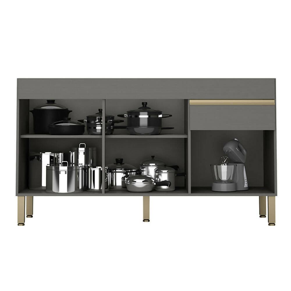 Cocina 150cm Lirio 6 Puertas 1 Cajón Gris/Maderado Natural - VIRTUAL MUEBLES