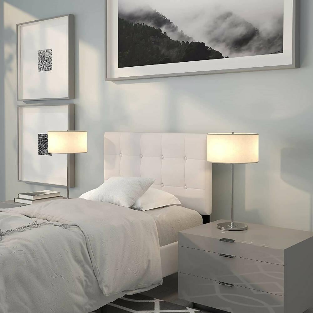 Cabecero Tapizado Base Cama Sencilla Cuadros Blanco - VIRTUAL MUEBLES