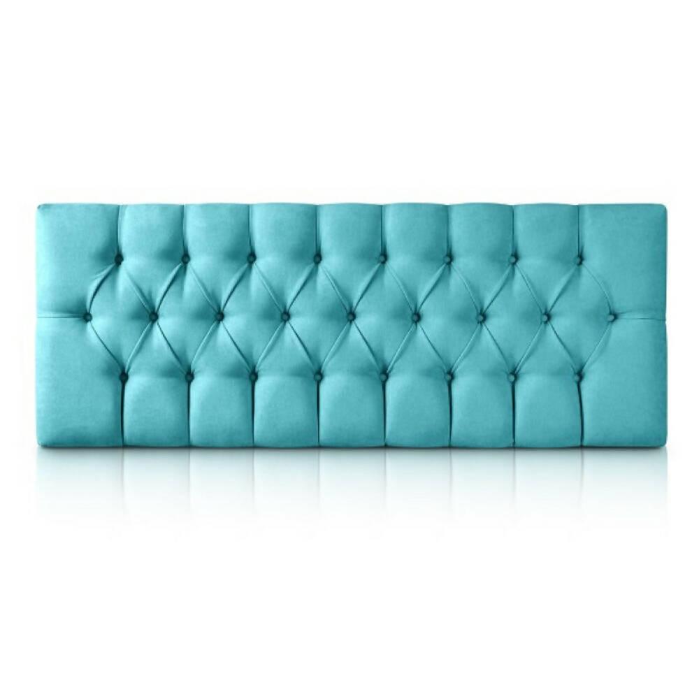 Cabecero Tapizado Tela Base Cama King Rombos Turquesa - VIRTUAL MUEBLES