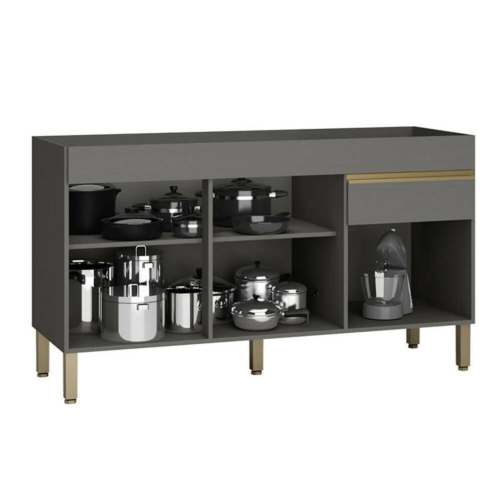 Cocina 150cm Lirio 6 Puertas 1 Cajón Gris/Maderado Natural - VIRTUAL MUEBLES