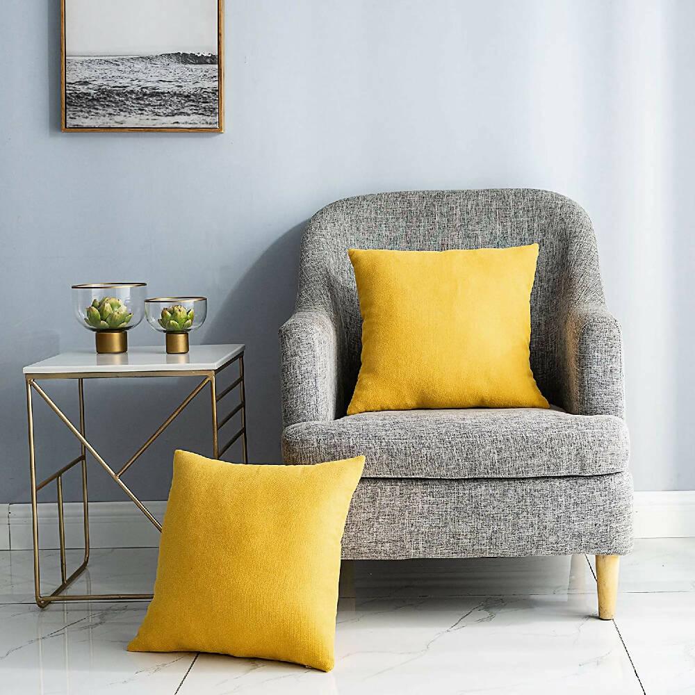Funda X2 Cojines Decorativos Cuadrados en Tela Amarillo - VIRTUAL MUEBLES