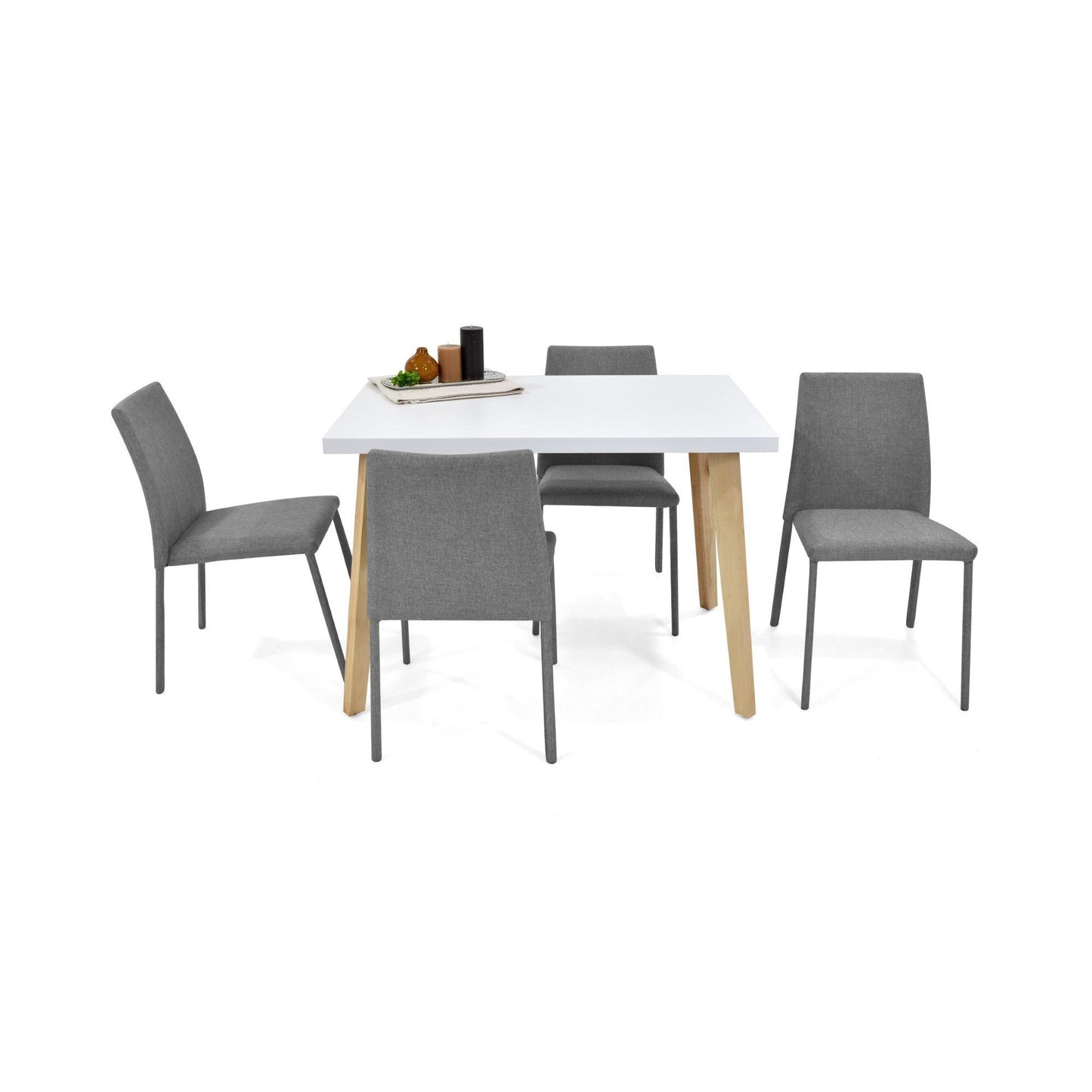 Juego de Comedor 4P Lugo Matiz Sillas Tela Gris - VIRTUAL MUEBLES