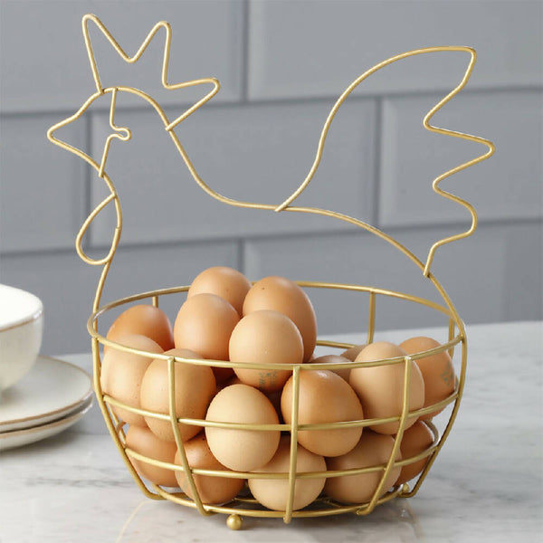 Canasta huevos gallina pintado dorado