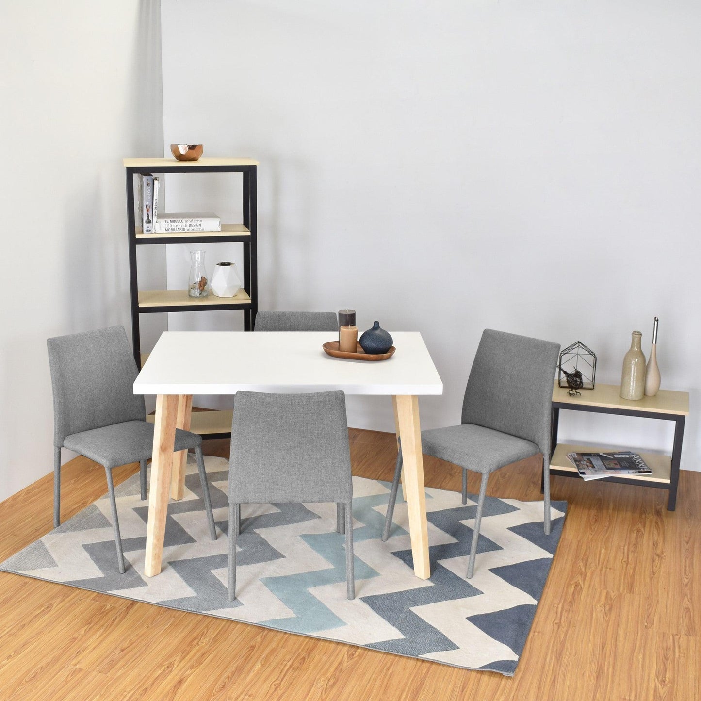 Juego de Comedor 4P Lugo Matiz Sillas Tela Gris - VIRTUAL MUEBLES