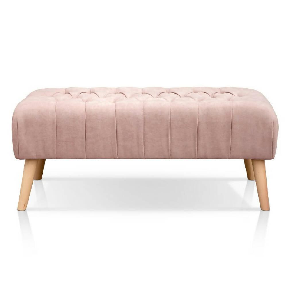 Banco Otomano Patas en Madera Tela Petfrendly Rosa - VIRTUAL MUEBLES