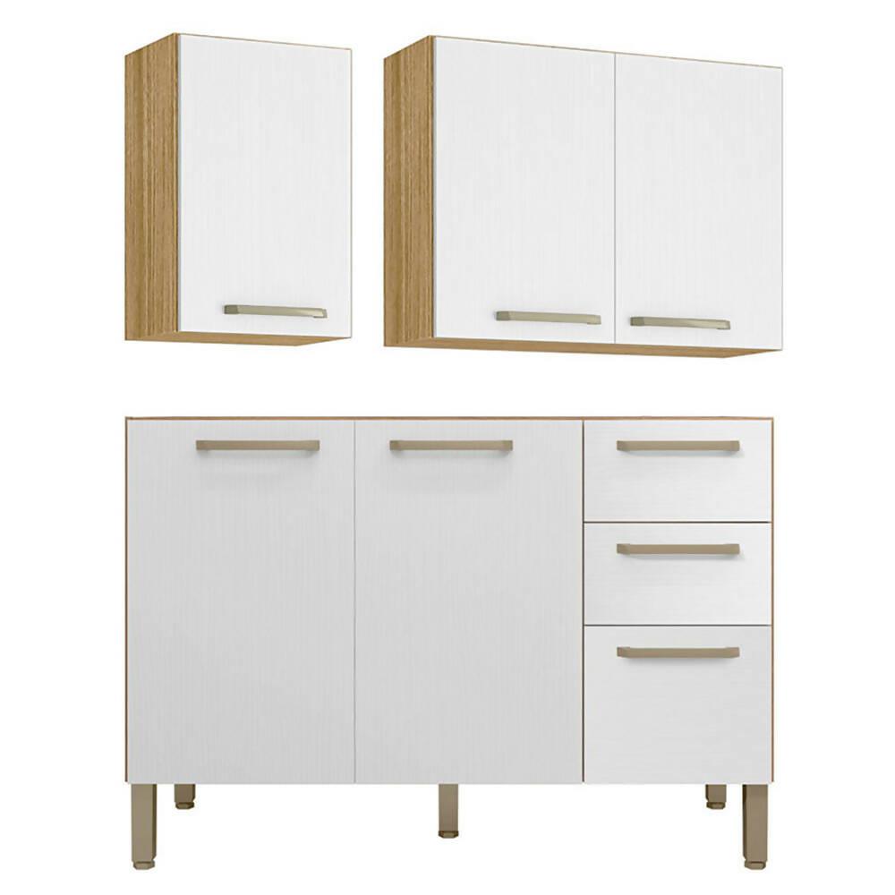 Cocina Gazania 120cm 6 Puertas 2 Cajones Maderado Natural/Blanco Supremo - VIRTUAL MUEBLES