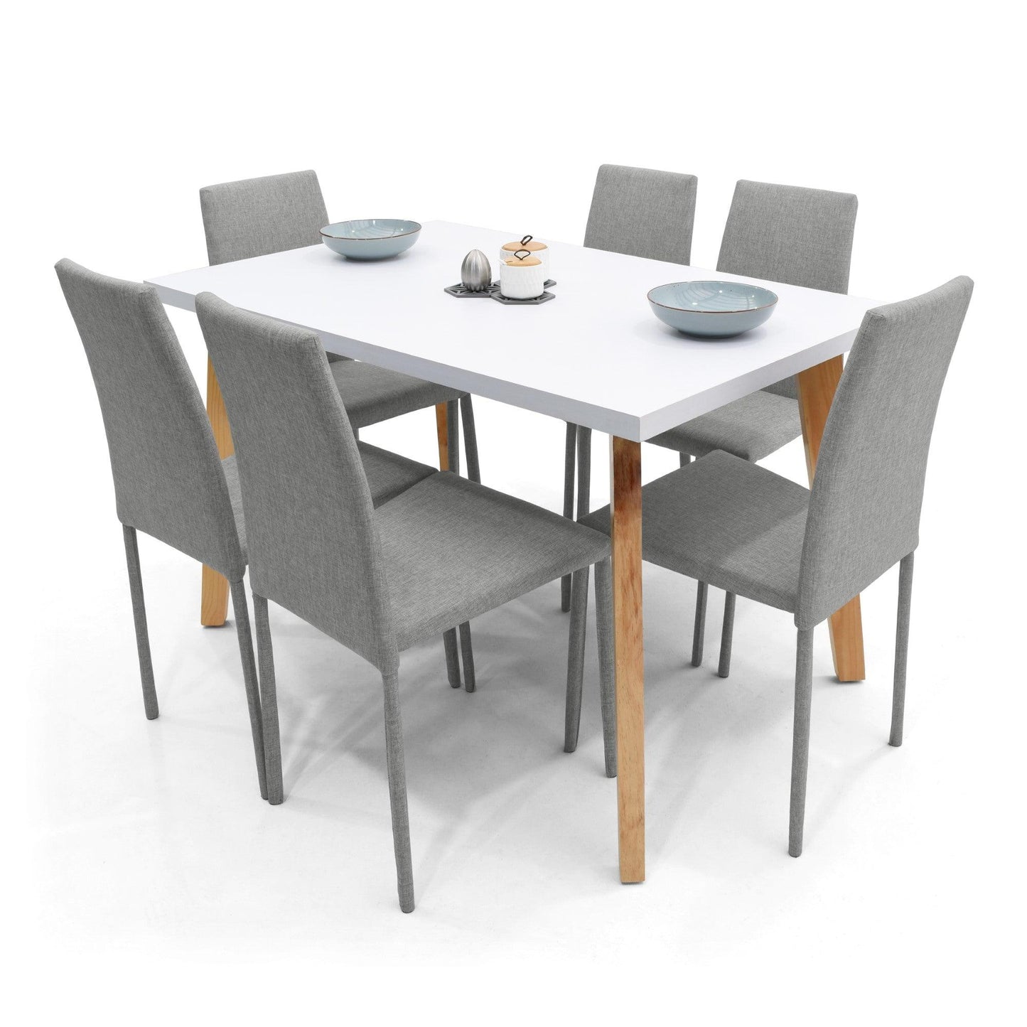 Juego de Comedor 6P Lyon Sillas Lyon Tela Plata - VIRTUAL MUEBLES