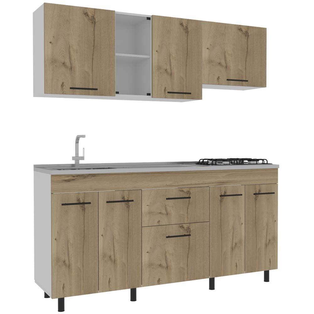 Cocina Integral Mason color Café claro y Blanco.