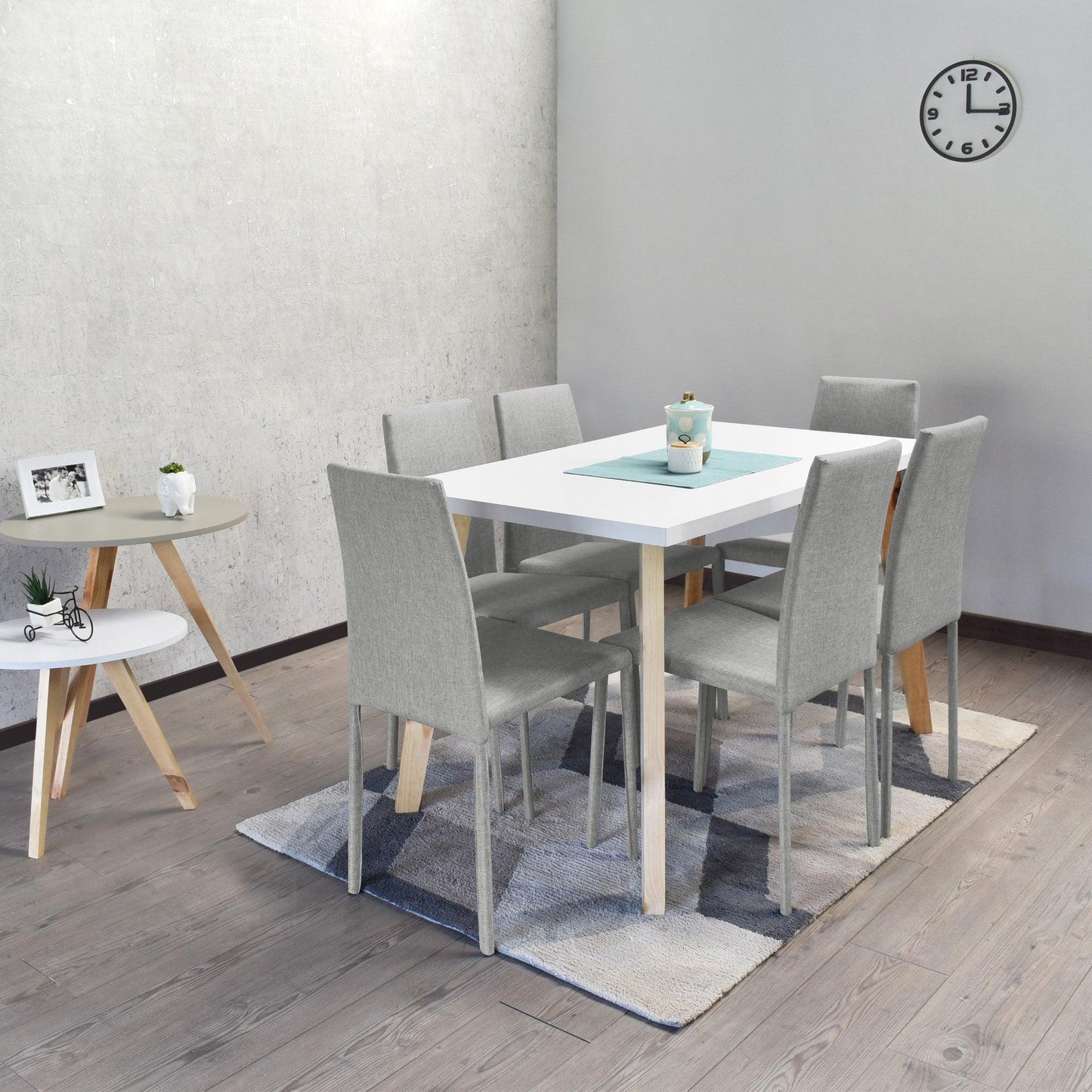 Juego de Comedor 6P Lyon Sillas Lyon Tela Plata - VIRTUAL MUEBLES
