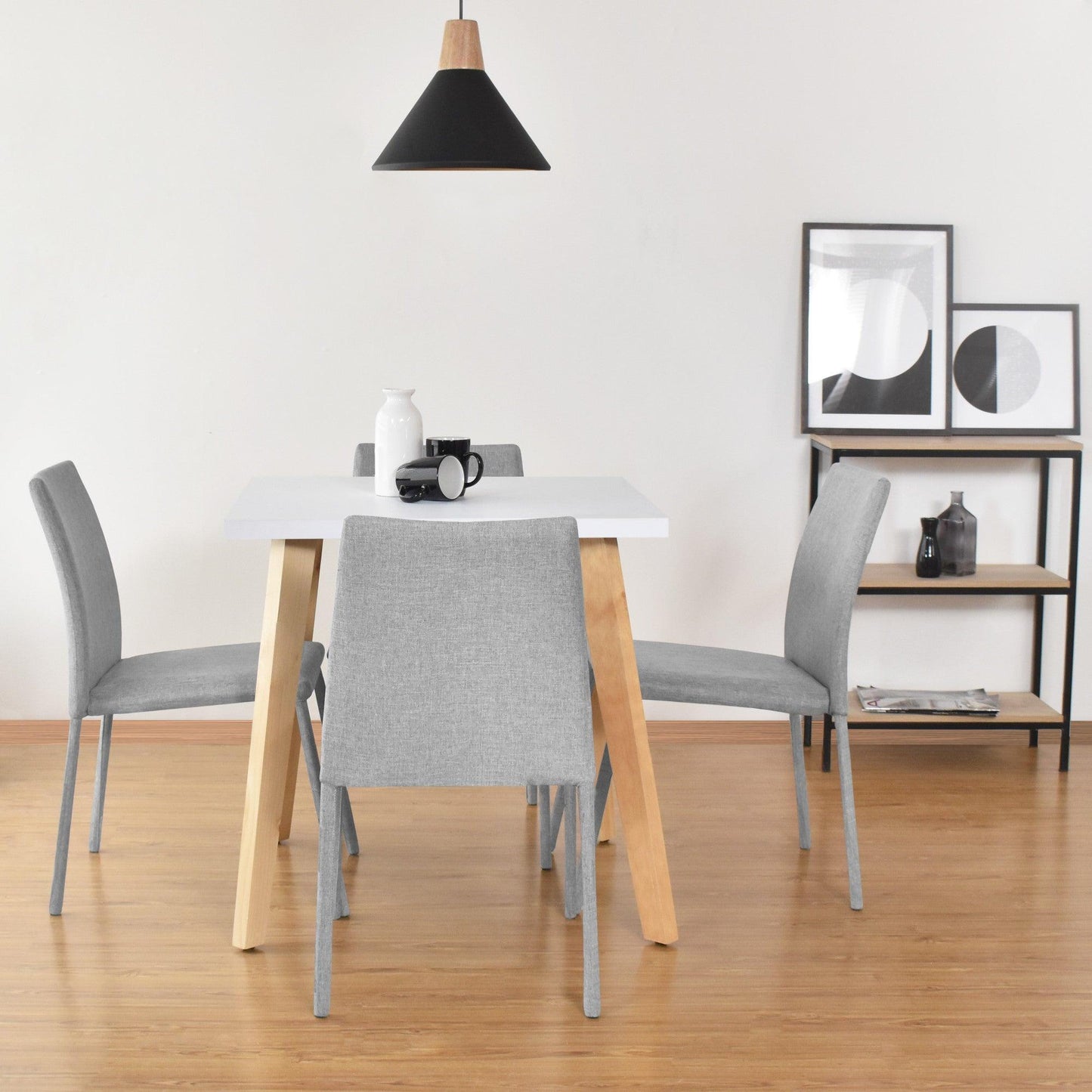 Juego de Comedor 4P Lyon Sillas Lugo Tela Plata - VIRTUAL MUEBLES