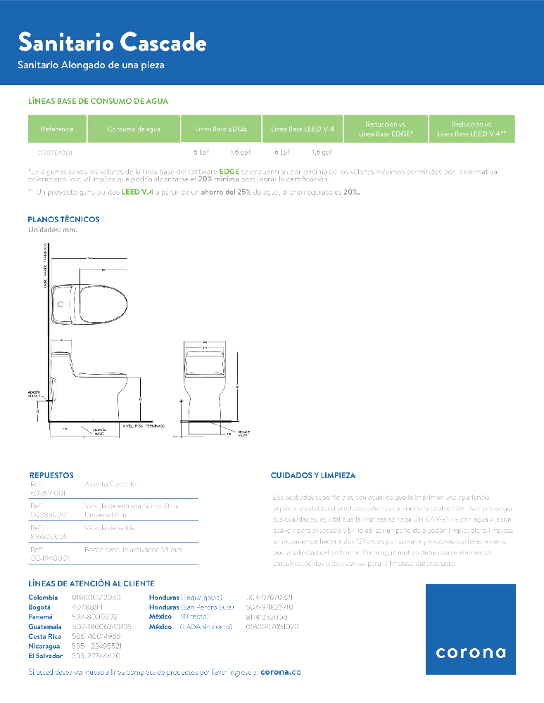 Sanitario Corona Cascade - VIRTUAL MUEBLES