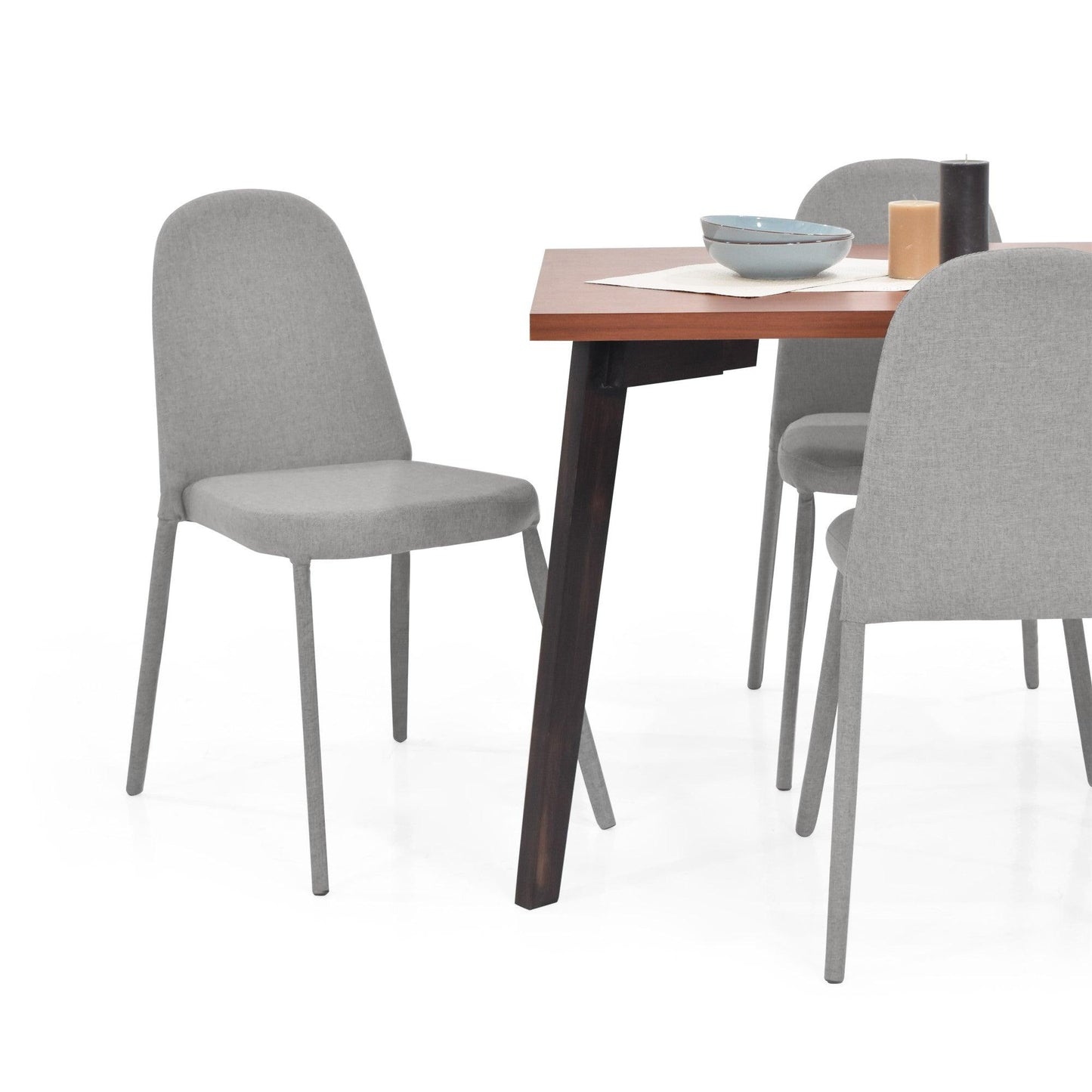 Juego de Comedor 4P Lugo Matiz Cedro Sillas Dublin Tela Plata - VIRTUAL MUEBLES