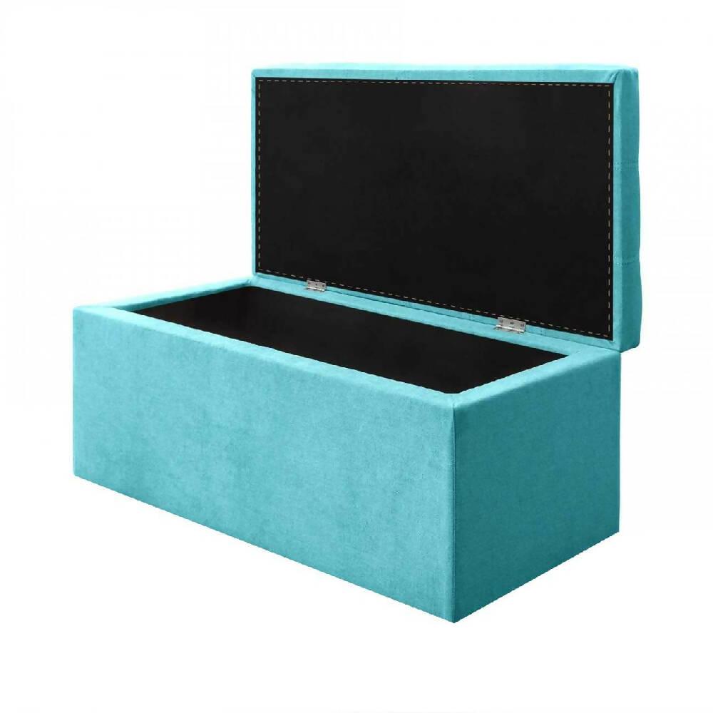 Puff Baúl Auxiliar Tela Turquesa - VIRTUAL MUEBLES