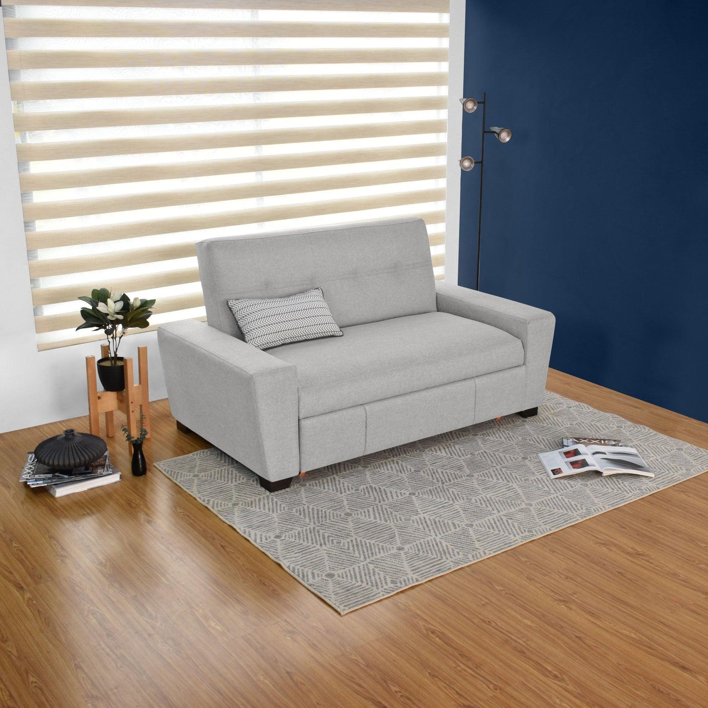 Sofa Cama 2P Hamburgo Tela Poliester Plata - VIRTUAL MUEBLES