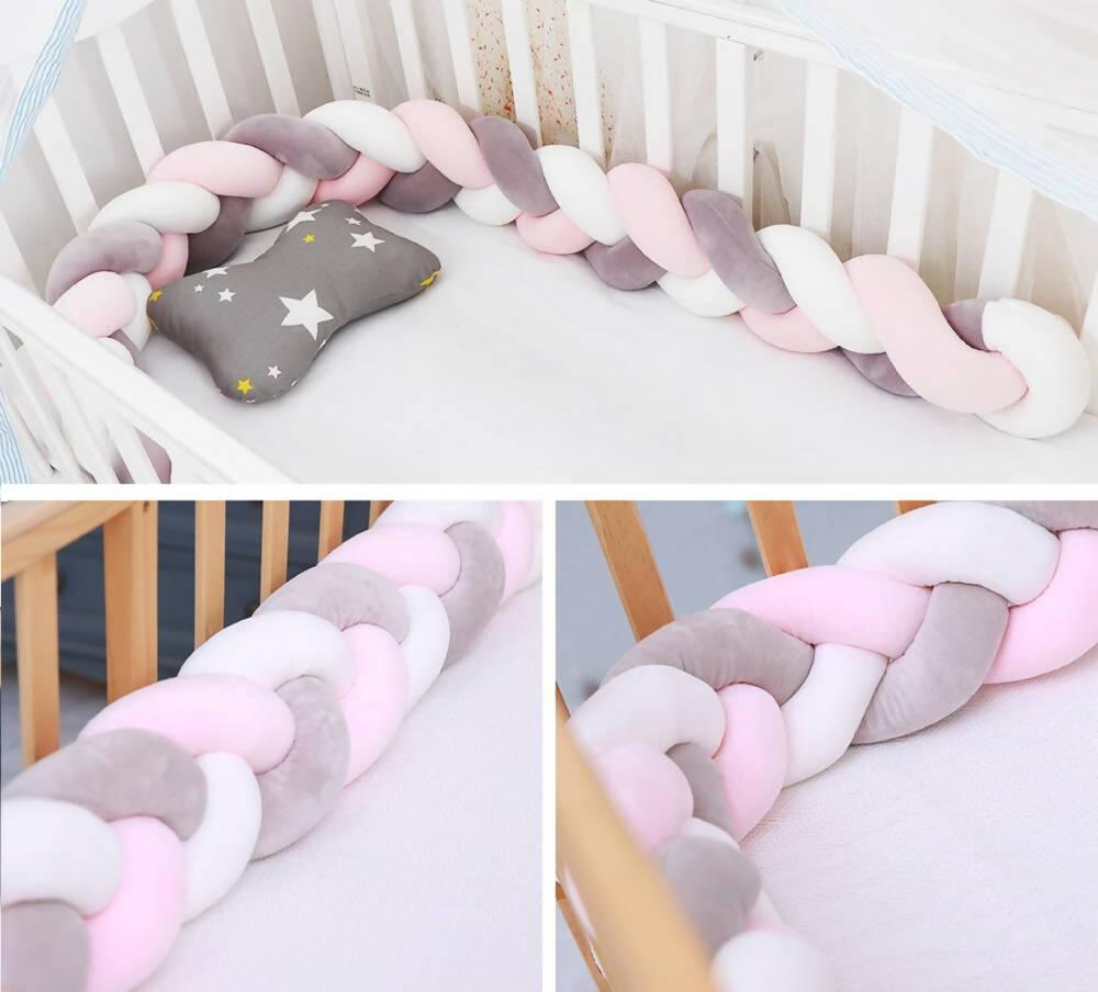 Cojin Protector para Cuna Trenza 2 metros ROSADO X GRIS - VIRTUAL MUEBLES