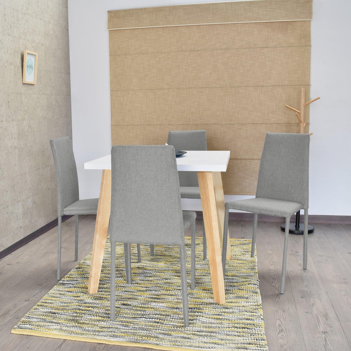 Juego de Comedor 4P Lyon Sillas Lyon Tela Plata - VIRTUAL MUEBLES