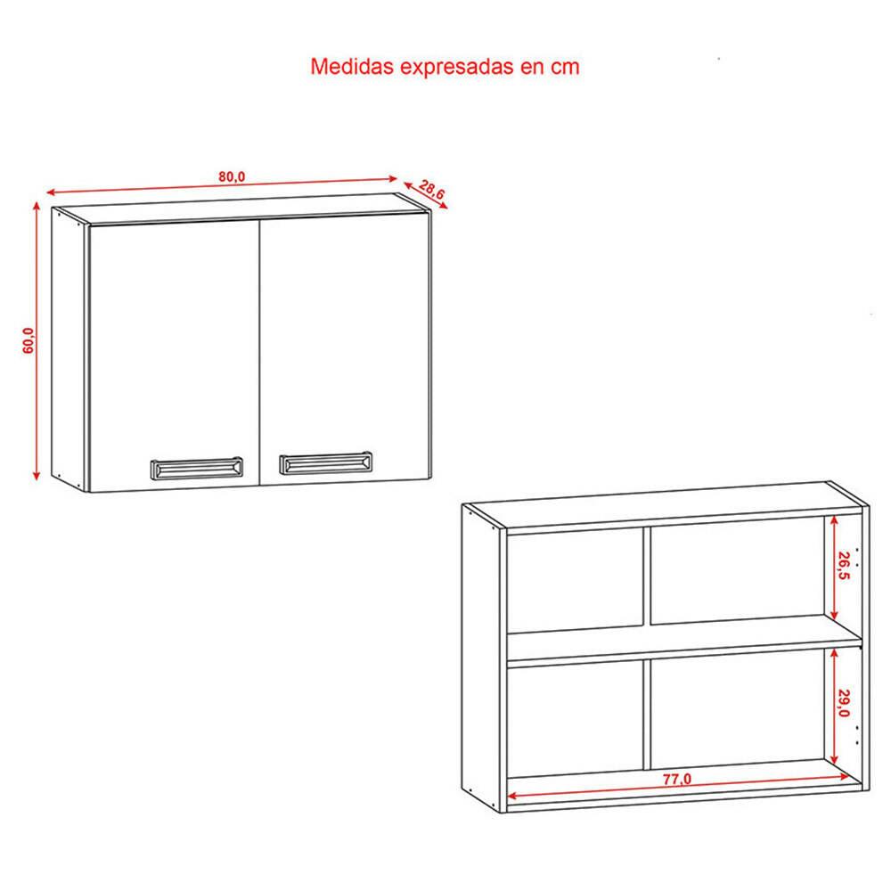 Cocina Gazania 120cm 6 Puertas 2 Cajones Maderado Natural/Blanco Supremo - VIRTUAL MUEBLES