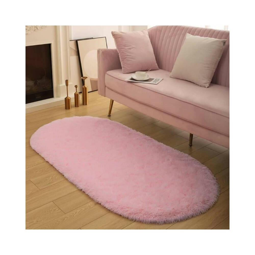 Tapete Pie de Cama Ovalado Rosa - VIRTUAL MUEBLES