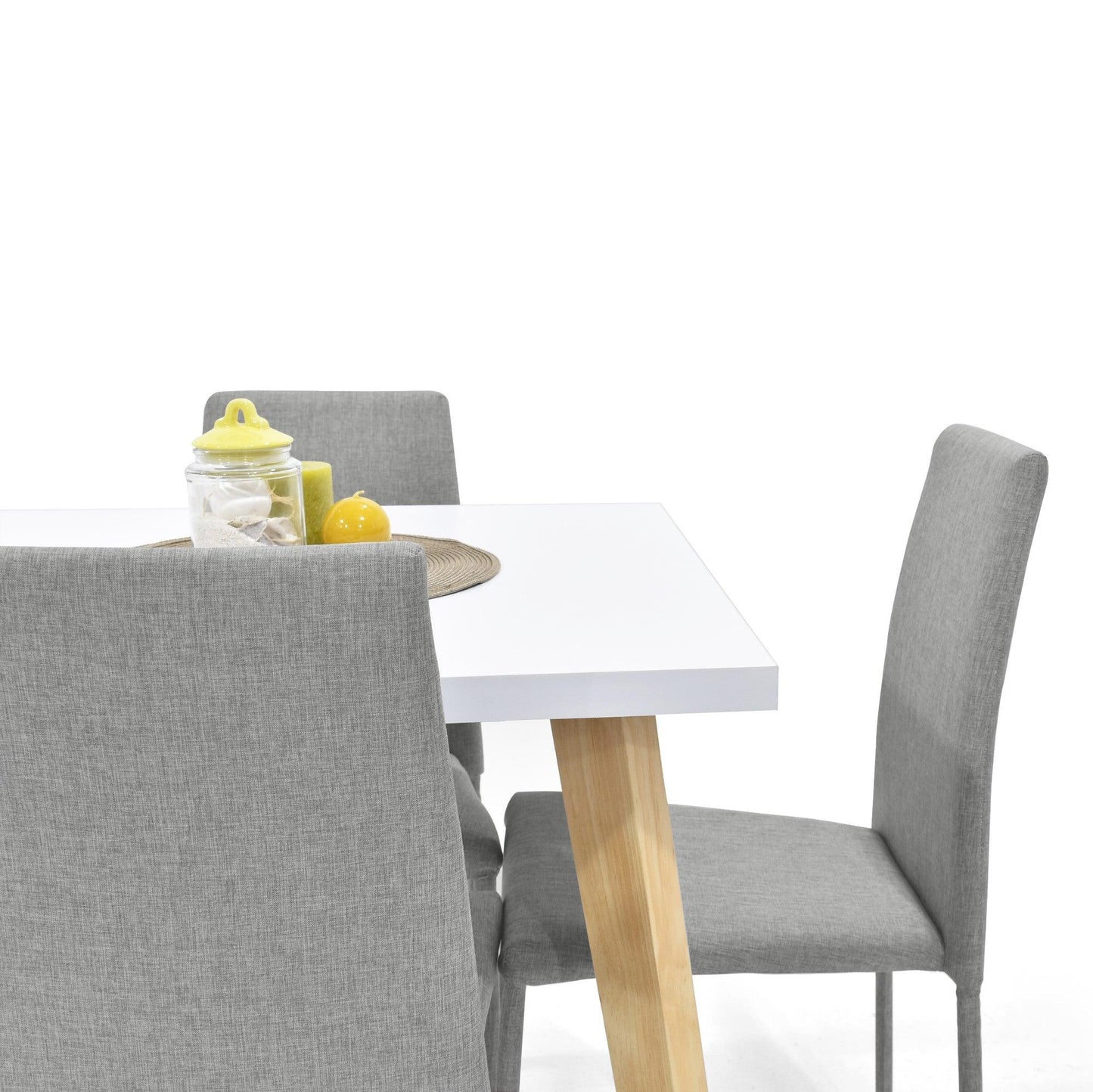 Juego de Comedor 4P Lyon Sillas Lyon Tela Plata - VIRTUAL MUEBLES