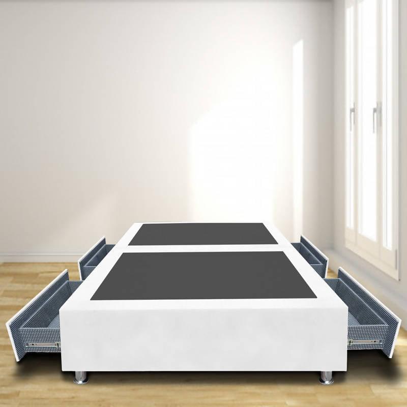Base Dividida Con 4 Cajones Laterales 160x190 Microfibra Blanco - VIRTUAL MUEBLES