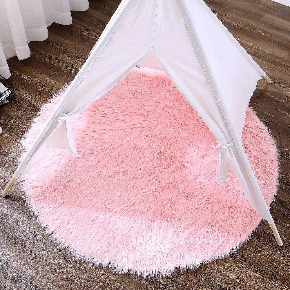 Tapete Antideslizante Peludo 100 cm Redondo Rosa - VIRTUAL MUEBLES