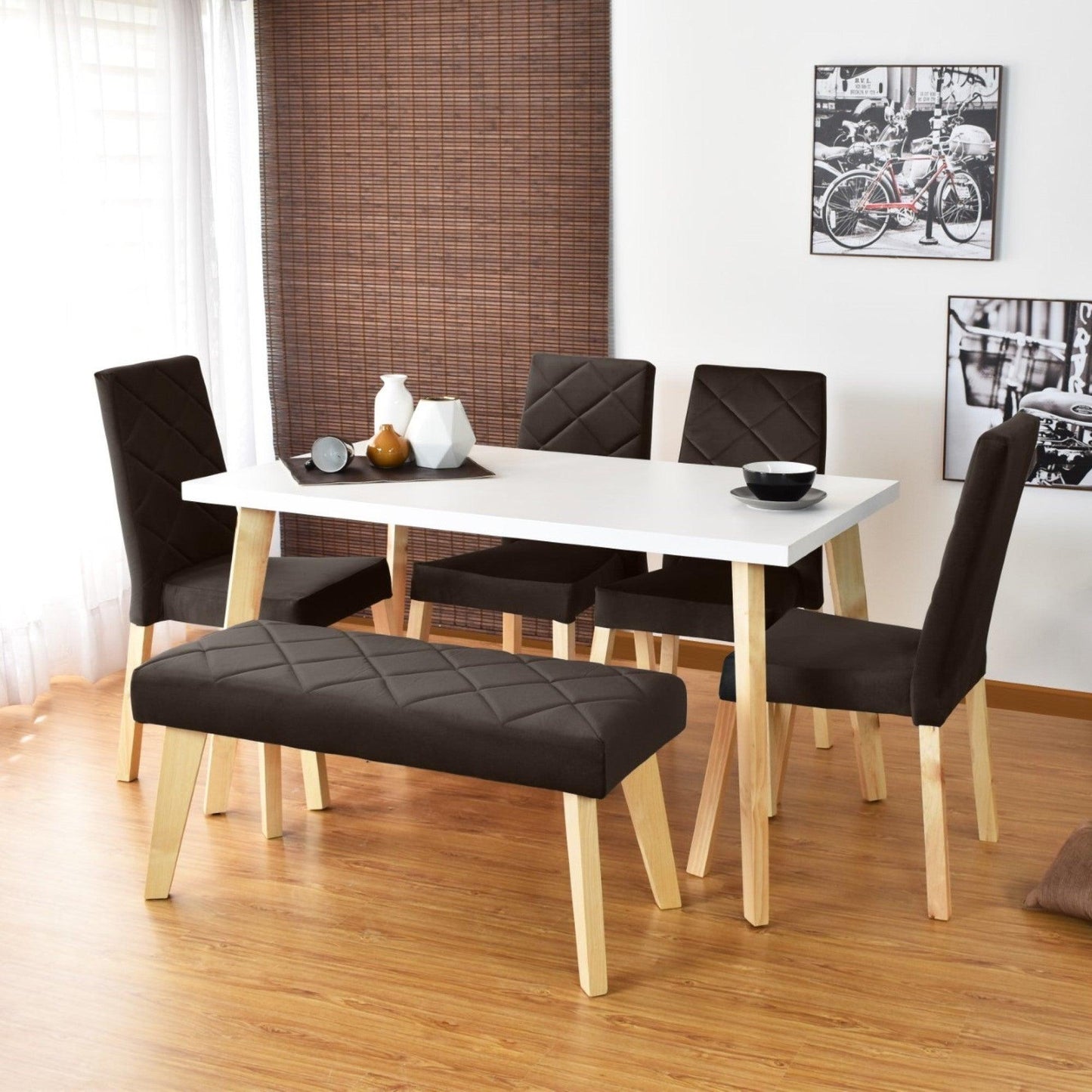 Juego de Comedor 6P Lugo Matiz Con Butaco Liverpool Tela Chocolate - VIRTUAL MUEBLES