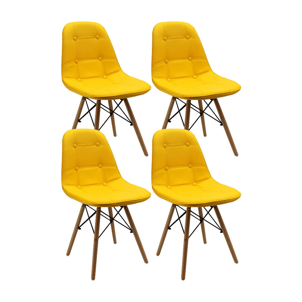 Kit por 4 Silla Botones Eames Acolchada - Amarilla