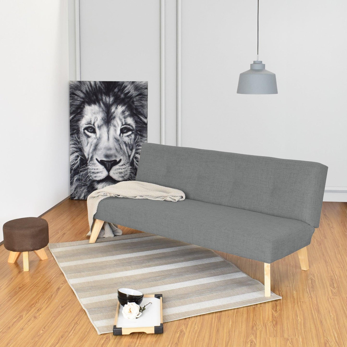 Futon London 3 Posiciones Tela Gris - VIRTUAL MUEBLES