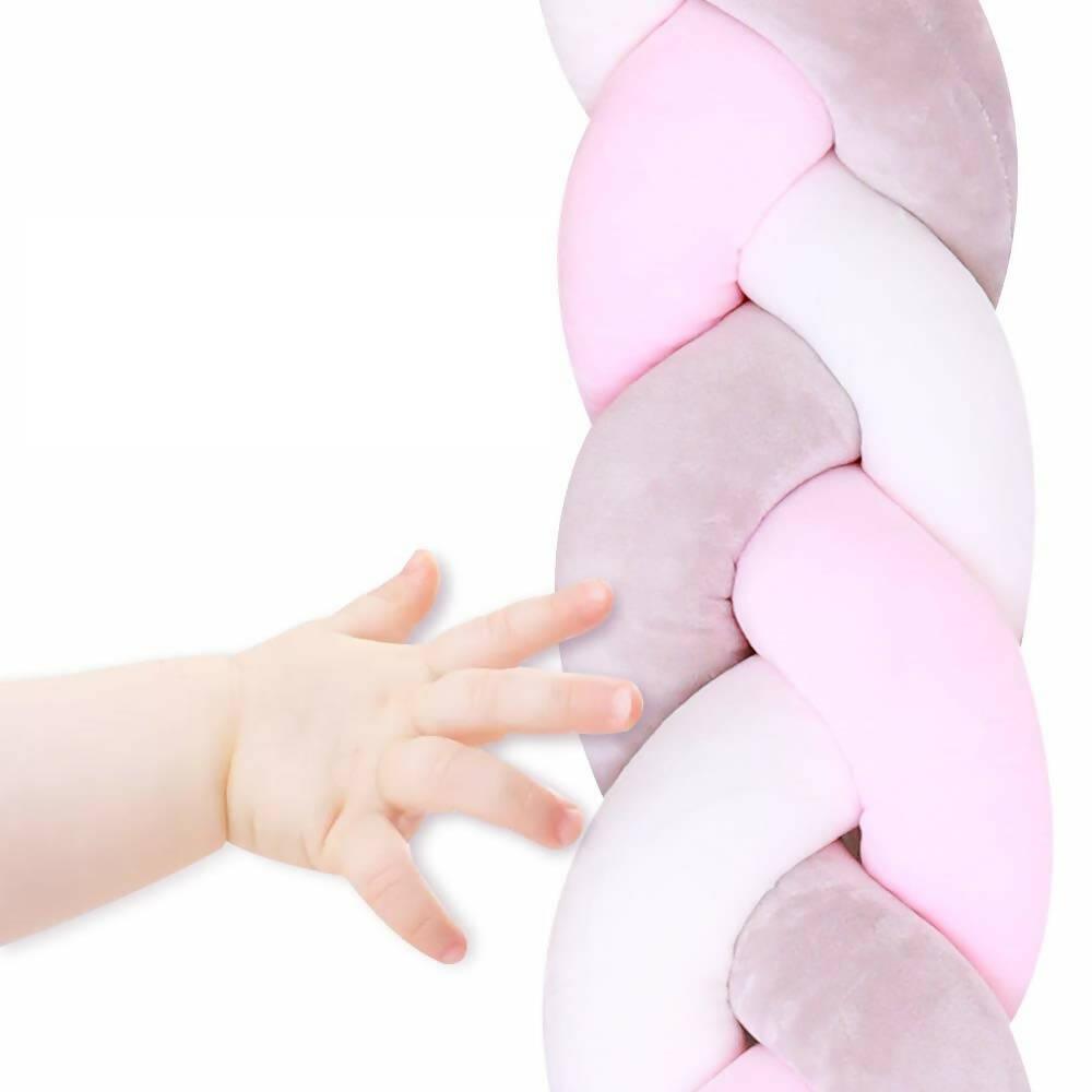 Cojin Protector para Cuna Trenza 2 metros ROSADO X GRIS - VIRTUAL MUEBLES