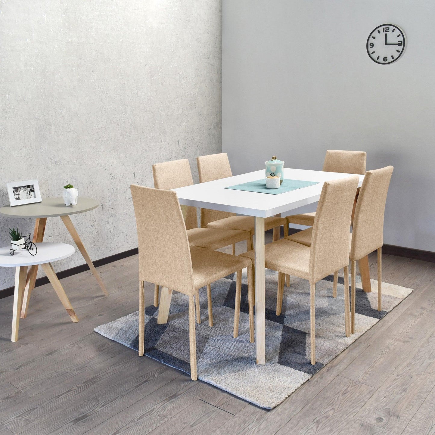 Juego de Comedor 6P Lyon Sillas Lyon Tela Beige - VIRTUAL MUEBLES