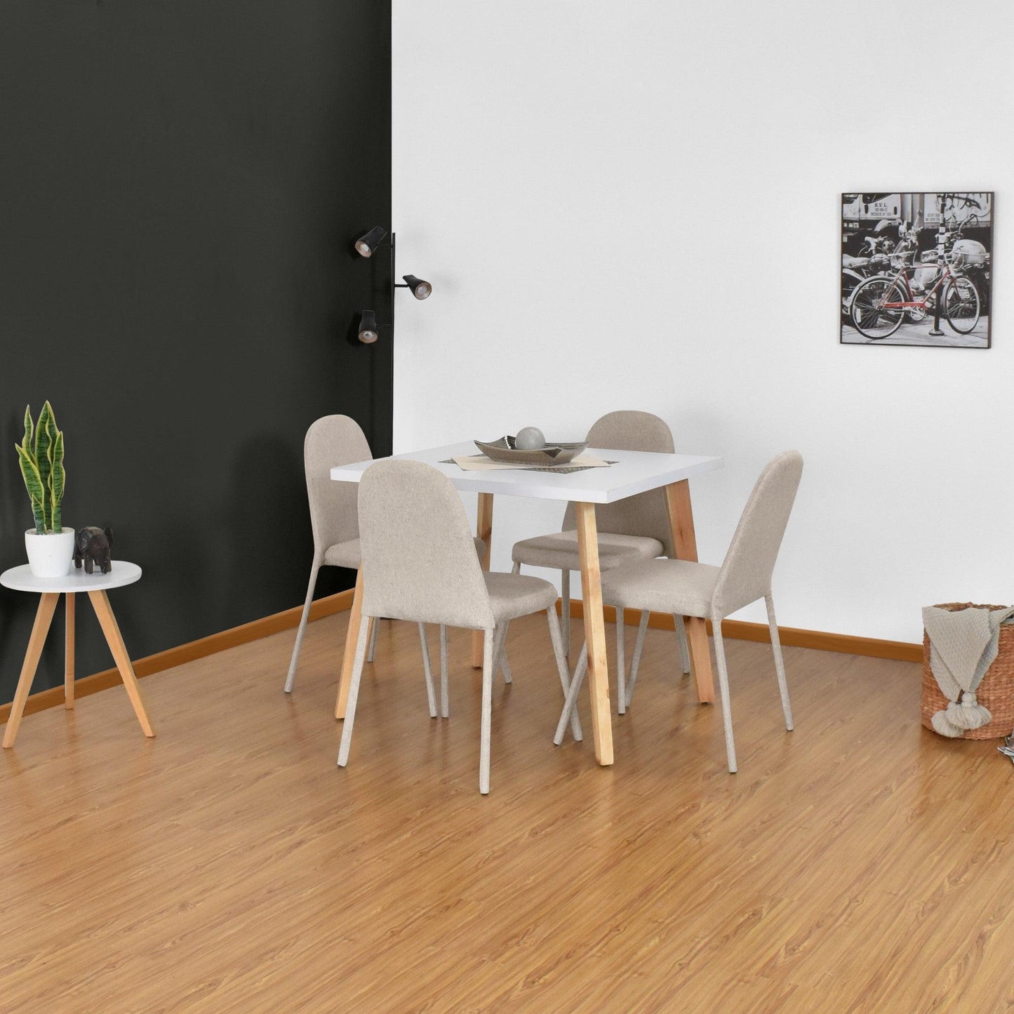 Juego de Comedor 4P Tiza Sillas Dublin Tela Beige - VIRTUAL MUEBLES