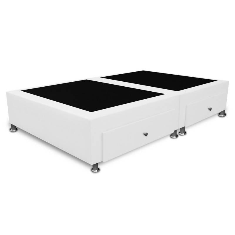 Base Dividida Con 4 Cajones Laterales 160x190 Microfibra Blanco - VIRTUAL MUEBLES