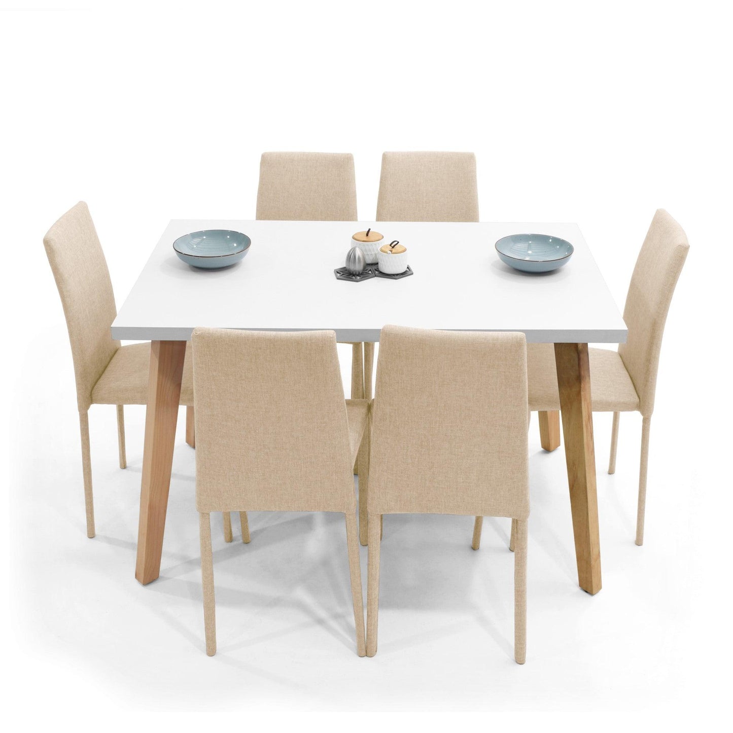 Juego de Comedor 6P Lyon Sillas Lyon Tela Beige - VIRTUAL MUEBLES