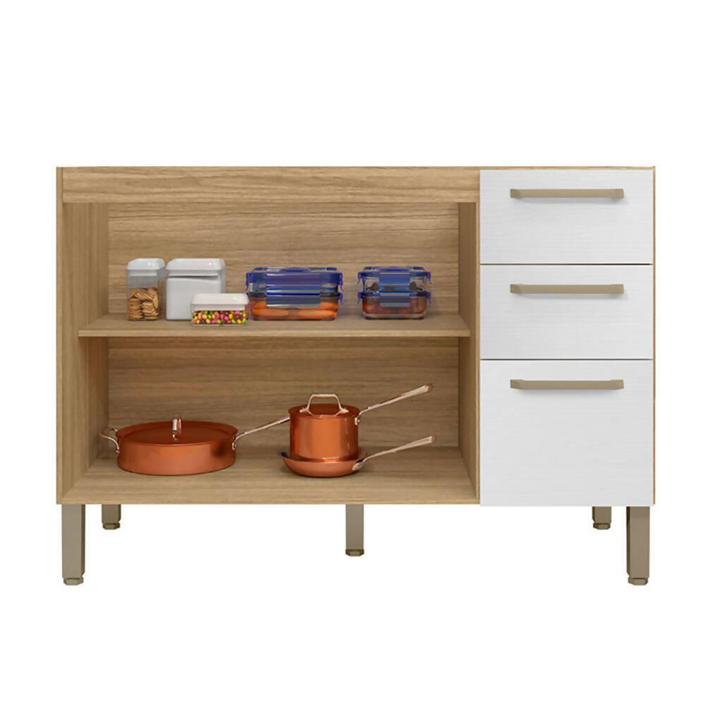Cocina Gazania 120cm 6 Puertas 2 Cajones Maderado Natural/Blanco Supremo - VIRTUAL MUEBLES