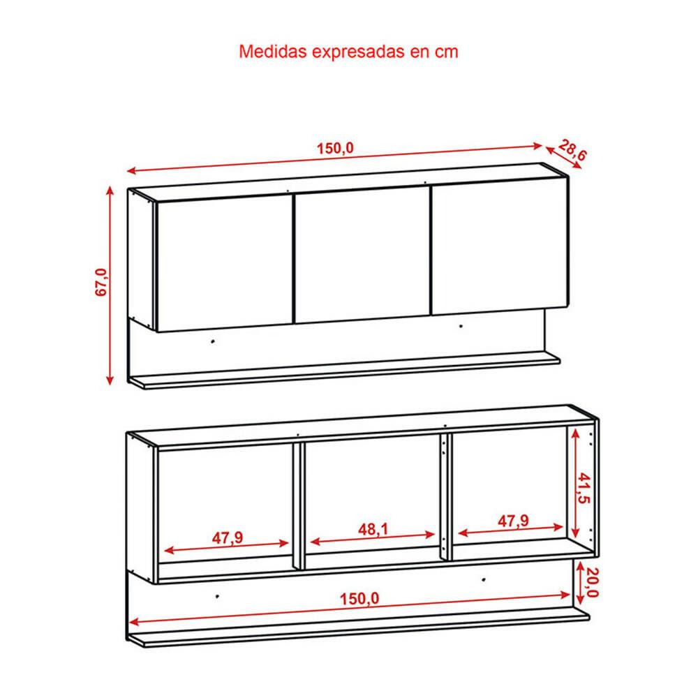 Cocina 150cm Lirio 6 Puertas 1 Cajón Gris/Maderado Natural - VIRTUAL MUEBLES