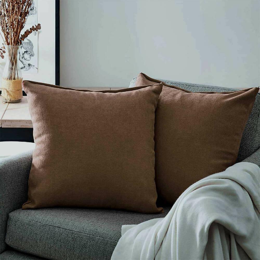 Funda X2 Cojines Decorativos Cuadrados En Tela Café - VIRTUAL MUEBLES