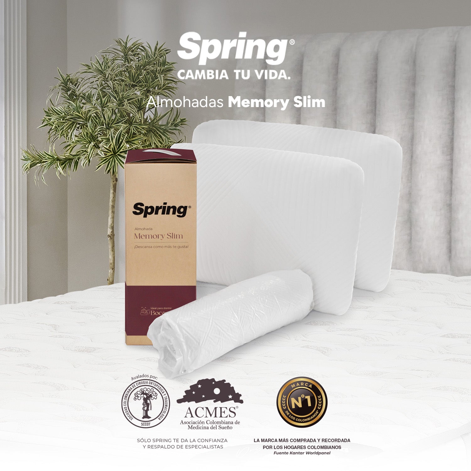 2 X 1 Almohada Spring Memory Slim