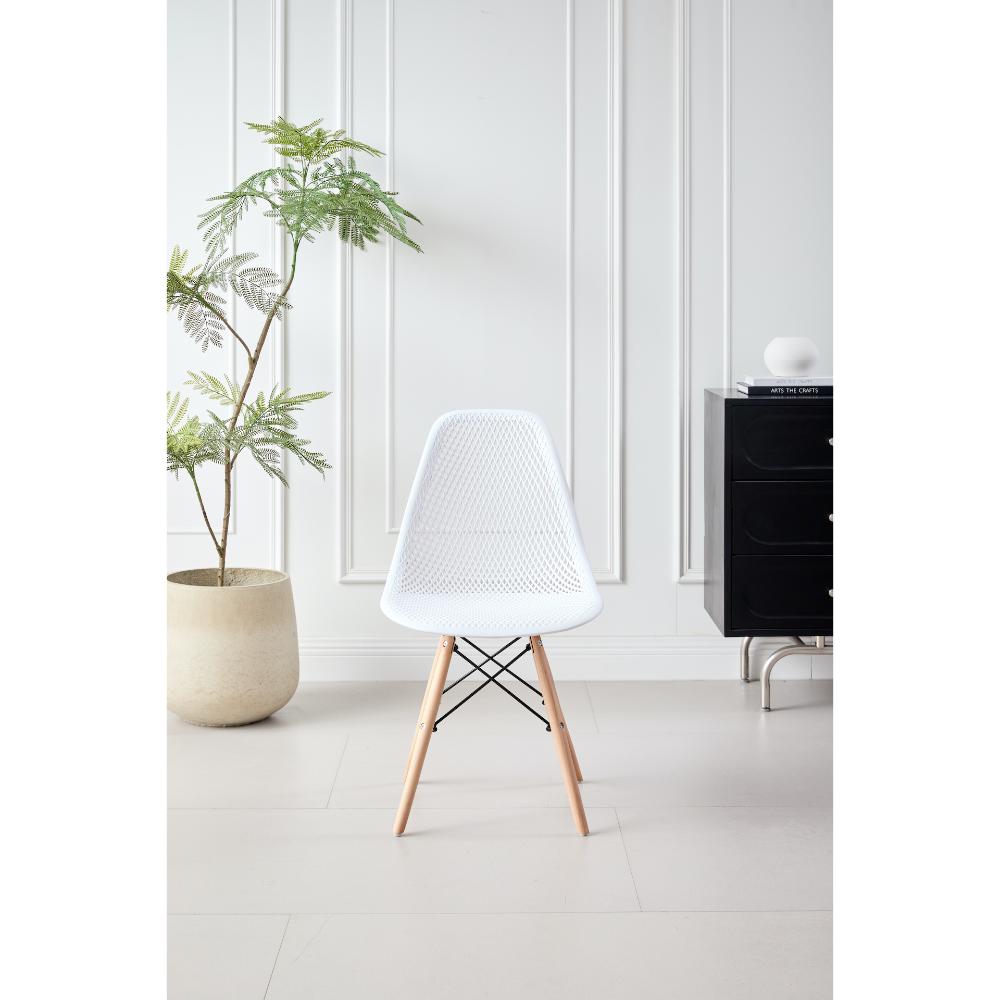 Silla Aira, Color Blanco, Con espaldar y patas en Madera X4