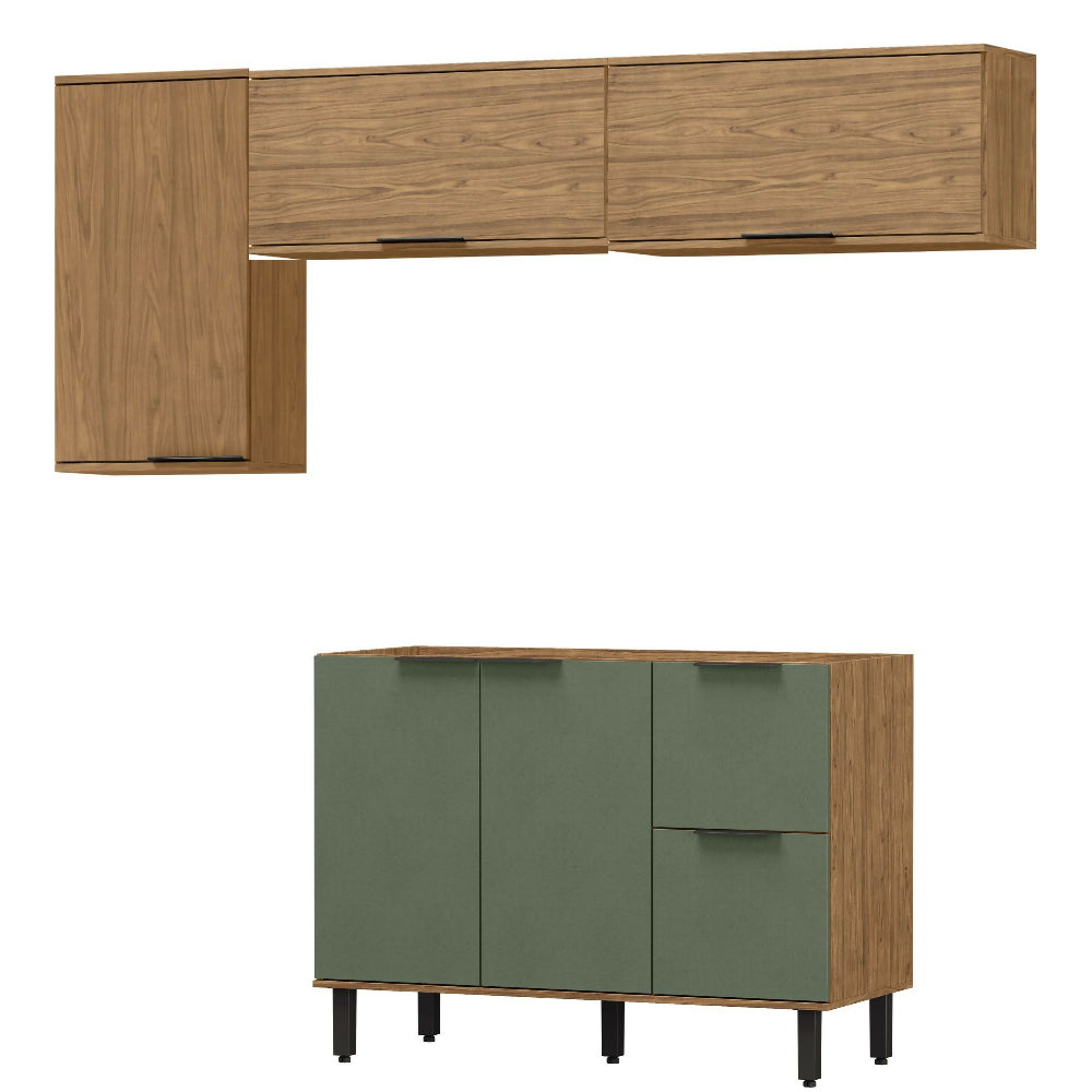 Cocina 200 cm Rosario 5 Puertas 2 Cajones - Natural/Oliva